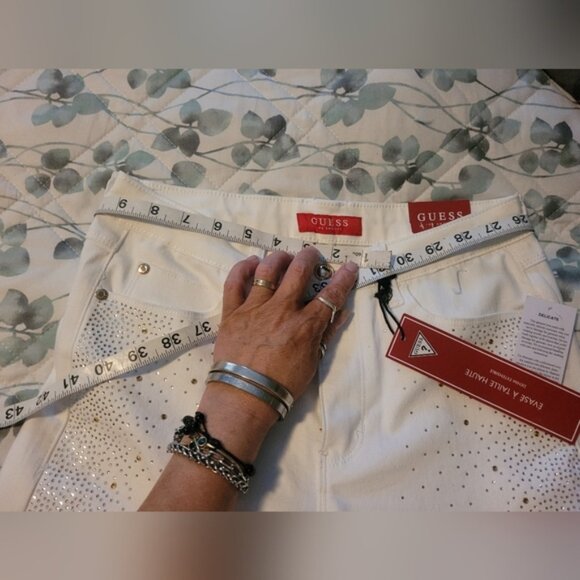 Guess Flare White Jeans with Gold Accents - Picture 11 of 14